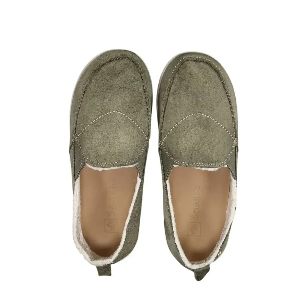 Spenco Shoes Womens 7 Slip On Loafer Flats Leather Green Comfort Casual Faux Fur